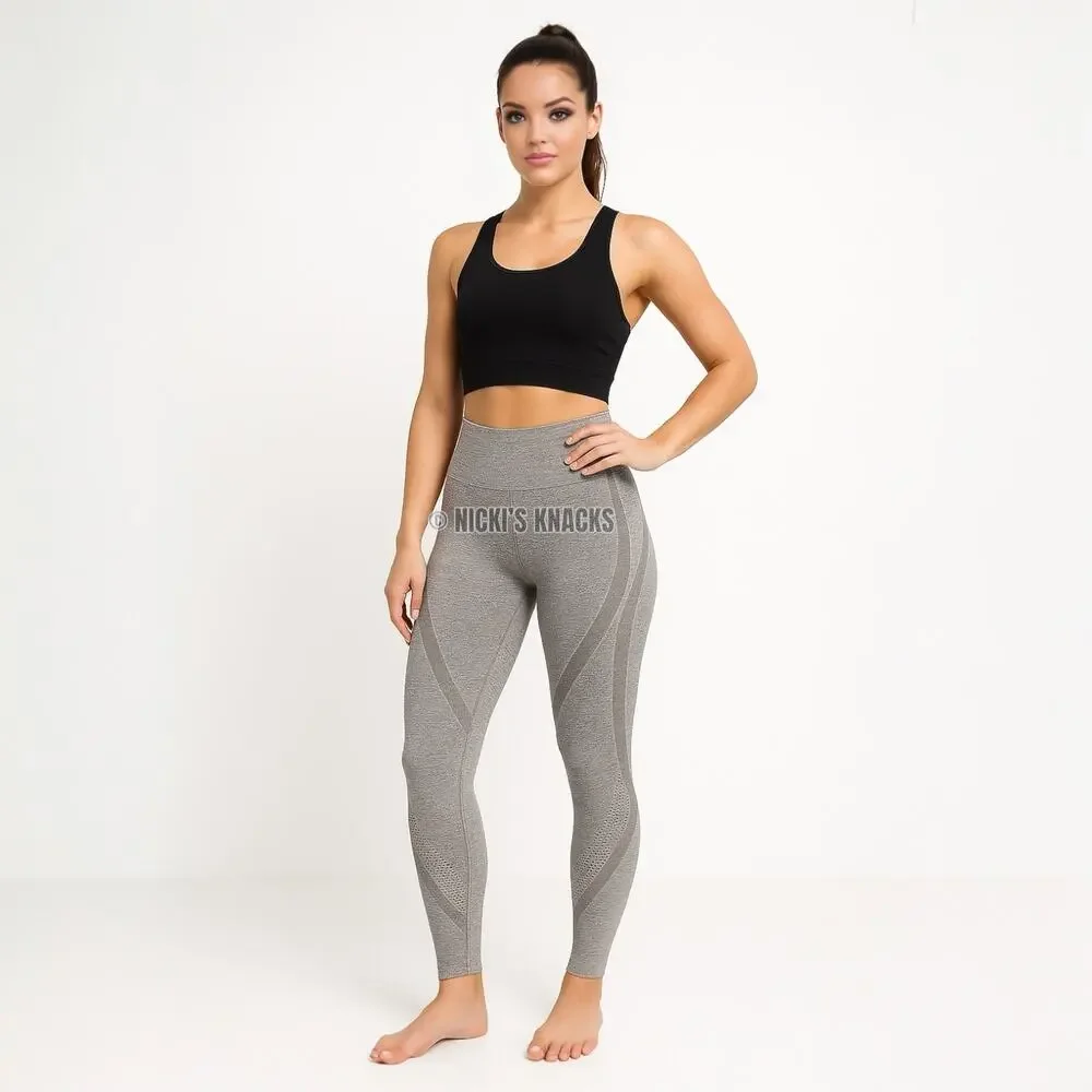 Gray Seamless Compression Contour Leggings High Waist Gym Athleisure Size S
